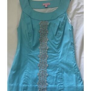 Lilly Pulitzer Blue Sleeveless‎ Lined Top Silver Embellishments Size 2